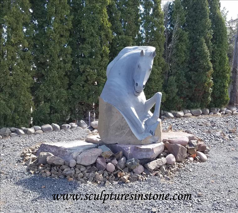 Stone Scultpture Grey Horse