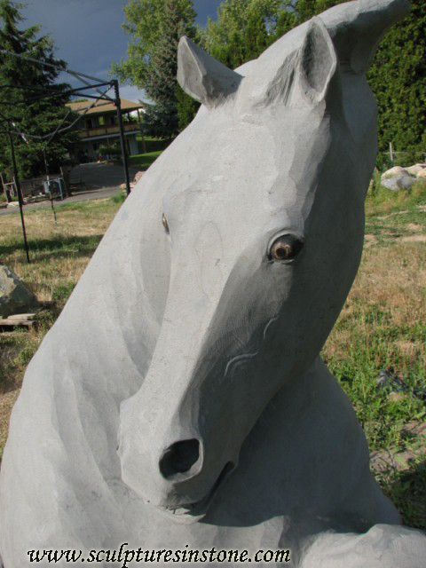 Stone Sculpture of a grey horse