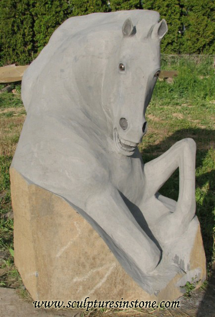Stone Sculpture of a grey horse