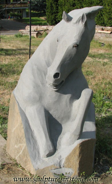 Stone Sculpture of a grey horse