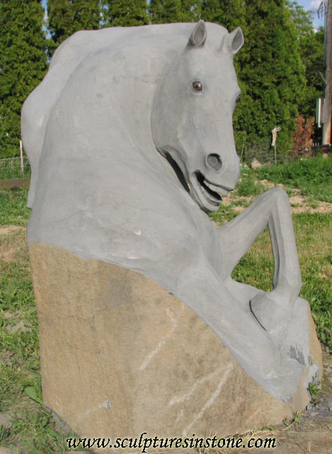 Stone Sculpture of a grey horse