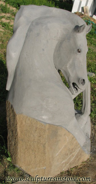 Stone Sculpture of a grey horse